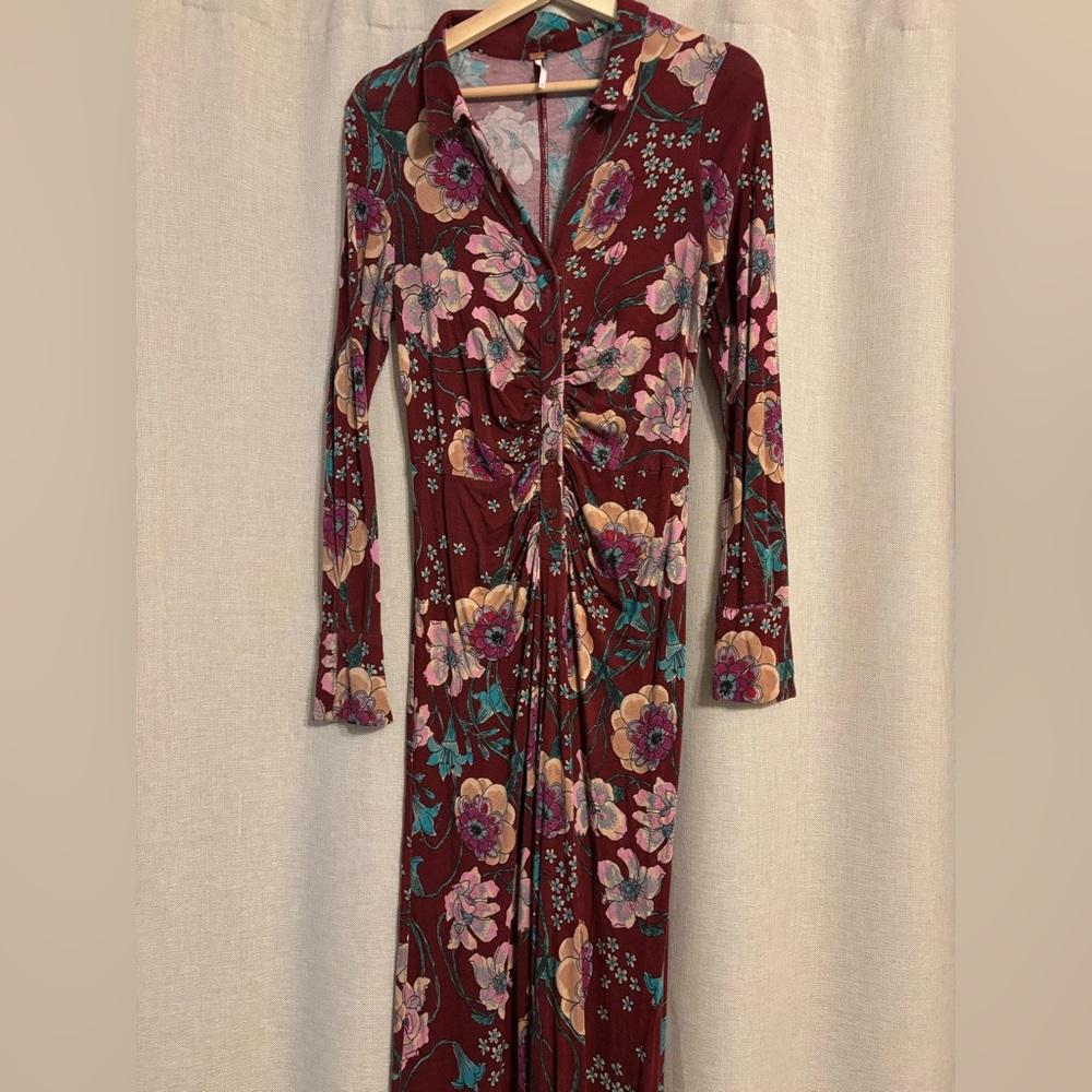 Free People Burgundy Floral Long Sleeve Flowy Romper